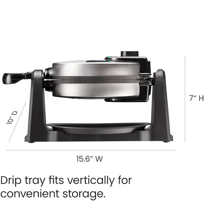 Chefman Rotating Belgian Waffle Maker, 180° Flip Iron w/ Non-Stick Plates, Adjustable Timer, Locking Lid, & Drip Plate, Space Saving Storage, Mess-Free Breakfast, Stainless Steel/Black