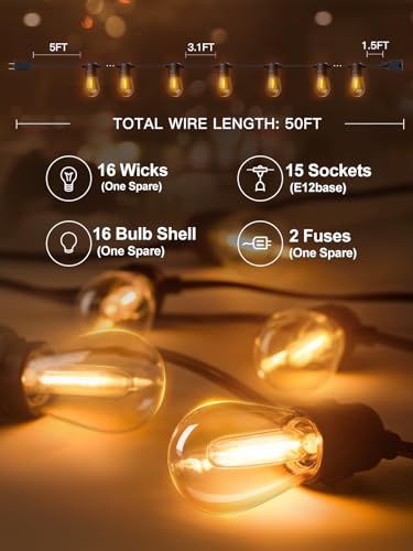 addlon 50FT LED Outdoor String Lights with Edison Shatterproof Bulbs, Weatherproof Strand, Commercial Grade Patio Lights, Decorative for Garden or Patio, Black