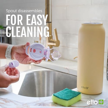 Ello Pop & Fill 22oz Stainless Steel Water Bottle with Quick Fill Technology, Double Walled and Vacuum Insulated Metal, Leak Proof Locking Lid, Sip and Chug, Reusable, BPA Free, Raincloud