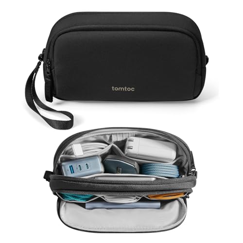 tomtoc Electronic Organizer Travel Case, Water Resistant Dual Compartment Tech Pouch Cable Organization Storage Bag for Charger, Cord, Phone, Hard Drive, Power Bank, Accessories Travel Essentials