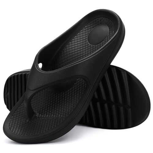 shevalues Orthopedic Sandals for Women Arch Support Recovery Flip Flops Pillow Soft Summer Beach Shoes, Black 39 (7.5-8 Women/6-6.5 Men)