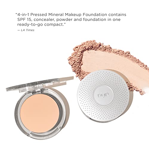 PUR Beauty 4-in-1 Pressed Mineral Makeup Powder Foundation with SPF 15 - Concealer & Finishing Compact Pressed Powder for Face - Buildable Medium to Full Coverage Foundation Powder (Linen)
