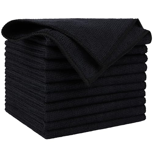 AIDEA Microfiber Cleaning Cloth Black 10PK, Microfiber Towels for Cars, Premium Wash Cloths, Dusting Cloth Lint Free Cleaning Rags for SUVs, House, Kitchen, Window, Cleaning Supplies 12×12"