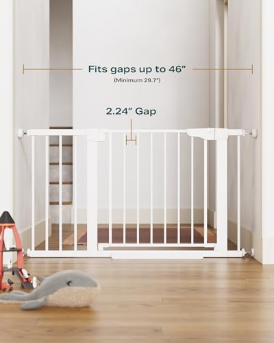 Cumbor 29.7-46" Baby Gate for Stairs, Mom's Choice Awards Winner-Auto Close Dog Gate for the House, Easy Install Pressure Mounted Pet Gates for Doorways, Easy Walk Thru Wide Safety Gate for Dog, White