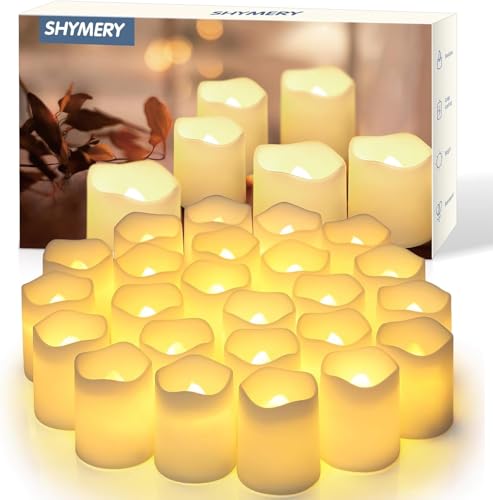 SHYMERY Flameless Votive Candles, Flameless Flickering Electric Fake Candle, 24 Pack 200+ Hour Battery Operated LED Tea Lights in Warm White for Wedding, Table, Halloween, Christmas Decorations