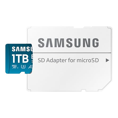 SAMSUNG EVO Select microSD Memory Card + Adapter, 1TB microSDXC, Up to 160 MB/s, UHS I, C10, U3, V30, A2, for Mobile Phone, Smartphones, Nintendo-Switch, and Tablets (MB-ME1T0SA/AM)