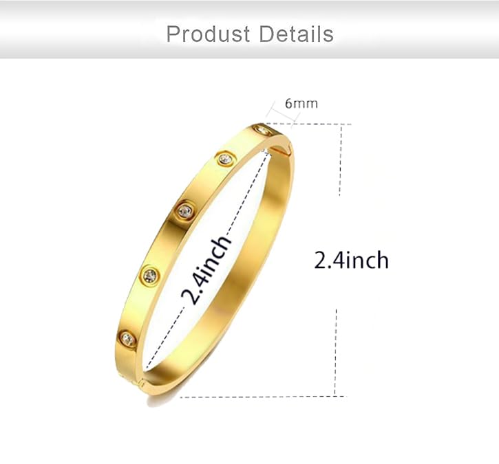 Gold Friendship Love Bangle Bracelets for Women, Cubic Zirconia Stainless Steel Jewelry, Birthday Gifts and Stocking Stuffers