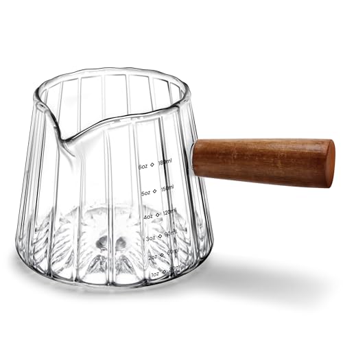 Espresso Measuring Cup 6 Oz, Espresso Cup with Wood Handle, V-Shaped Spout