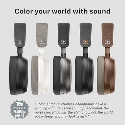 Sennheiser Momentum 4 Wireless Noise Cancelling Headphones - Bluetooth Headset for Crystal-Clear Calls with Adaptive Noise Cancellation, Over-Ear Headphones, 60h Battery Life, Folding Design, Brown