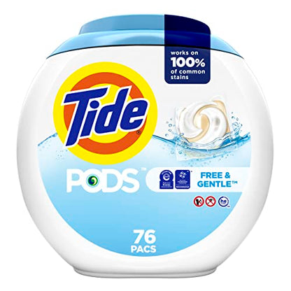 Tide PODS Free & Gentle Liquid Laundry Detergent Pacs, 76 count