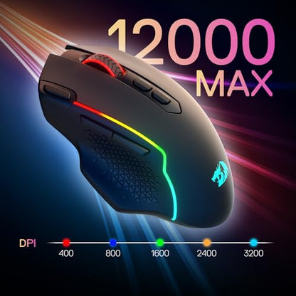 Redragon M810 MAX Wireless RGB Gaming Mouse 12000 DPI Remapping Keys