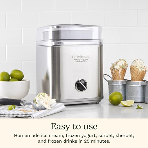 Cuisinart Ice Cream Maker Machine, 2-Quart Ice Cream, Sorbet and Frozen Yogurt Machine, Fully Automatic Double-Insulated Freezer Bowl Makes Frozen Desserts in Under 30 Minutes, ICE30BCP1, Silver