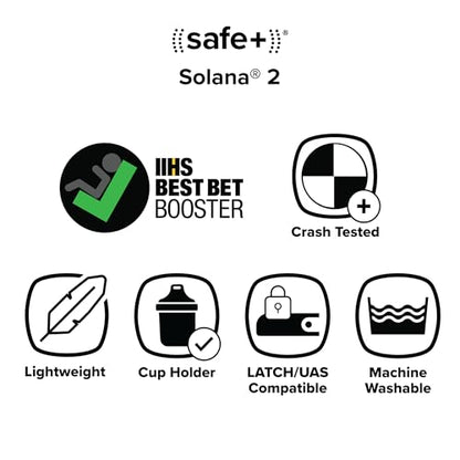 Diono Solana 2 XL 2022, Dual Latch Connectors, Lightweight Backless Belt-Positioning Car, 8 Years 1 Booster Seat, Black