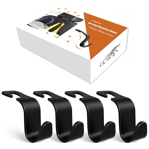Amooca 4-Pack Car Headrest Hooks Vehicle Storage Organizer for Purses Handbags Groceries Backpack Coats - Holds 55lbs 360 Rotating Black