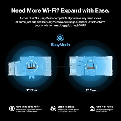 TP-Link BE6500 Dual-Band WiFi 7 Router (BE400) – Dual 2.5Gbps Ports, USB 3.0, Covers up to 2,400 sq. ft., 90 Devices, Quad-Core CPU, HomeShield, Private IoT, Free Expert Support