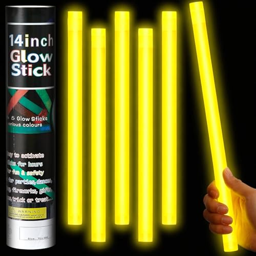 Lewtemi 5 Pcs 14 Inch Glow Sticks Jumbo, Yellow