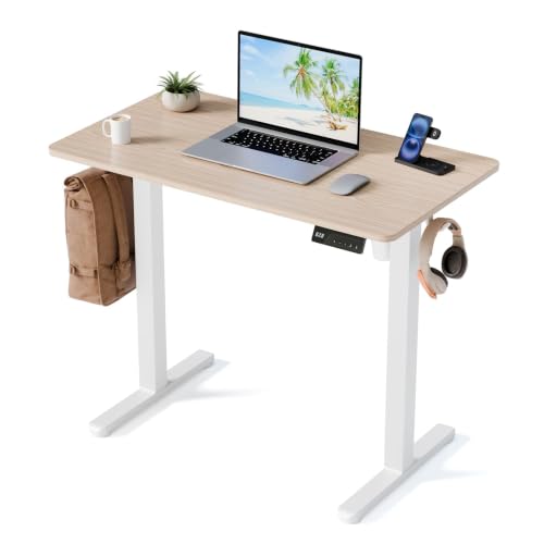 YOLEZO 35" Electric Standing Desk, Small Sit Stand up Desk, Light Walnut