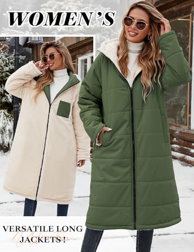 Yusongirl Womens Winter Long Coats Trendy Puffer Jacket Sherpa Fleece Lined Down Coat Long Sleeve Parka Oversized with Hood