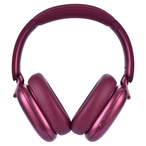 RORSOU C6 Active Noise Cancelling Headphones, Wireless Over Ear Bluetooth Headphones, 60H Playtime, Lightweight Folding Deep Bass Comfort Fit Ear Cups Headset with Mic for iPad/Travel/PC/Home Red
