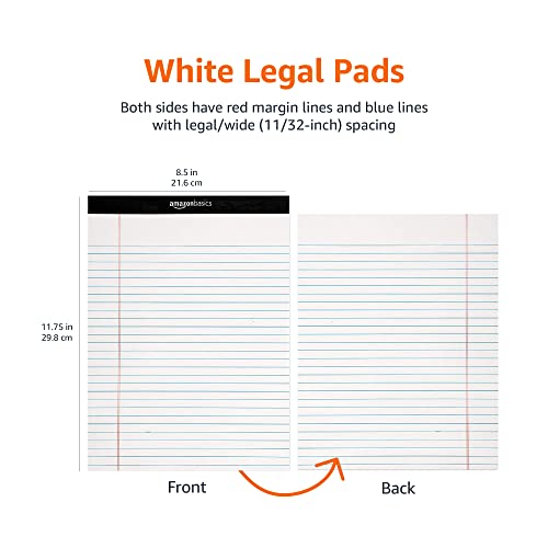 Amazon Basics Wide Ruled Lined Writing Note Pad, 8.5 inch x 11.75 inch, White, 12 Count ( 12 Pack of 50 )