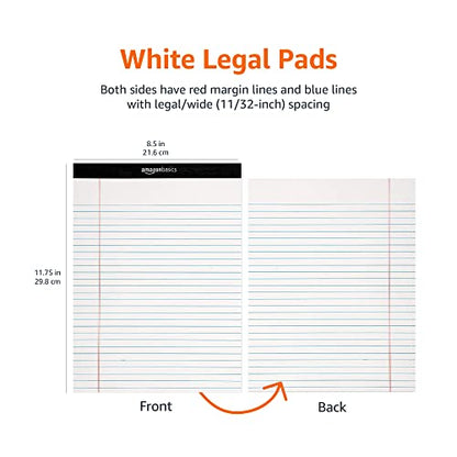 Amazon Basics Wide Ruled Lined Writing Note Pad, 8.5 inch x 11.75 inch, White, 12 Count ( 12 Pack of 50 )