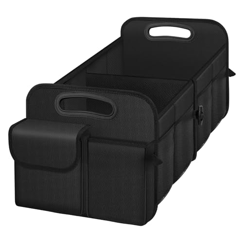 HABOPET Trunk Organizer, Collapsible Waterproof car Trunk Organizer for SUVs & Sedans, Car Storage Organizers with Reinforced Handles, Car Accessories for Women and Men, 2 Compartments, 52L, Black