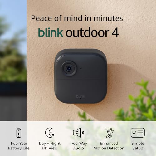 Blink Outdoor 4 (newest model), Wireless smart security camera, two-year battery, 1080p HD day and infrared night live view, two-way talk – 2 camera system