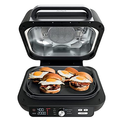 Ninja IG601 Foodi XL 7-in-1 Electric Indoor Grill Combo, use Opened or Closed, Air Fry, Dehydrate & More, Pro Power Grate, Flat Top Griddle, Crisper, Black, 4 Quarts