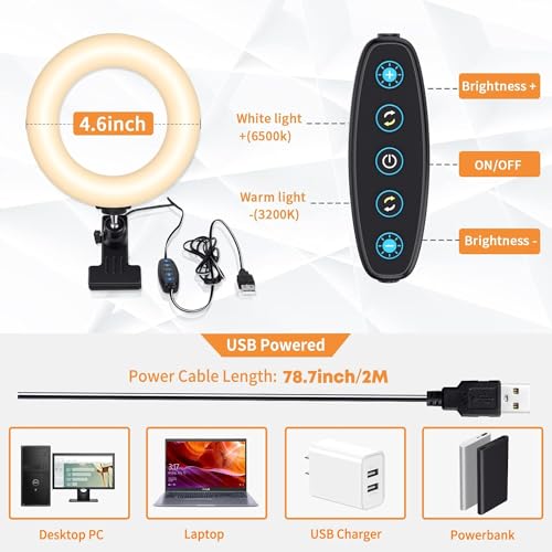 Video Conference Lighting Kit, Ring Light Clip on Laptop Monitor with 5 Dimmable Color & 5 Brightness Level for Webcam Lighting/Zoom Lighting/Remote Working/Self Broadcasting and Live Streaming, etc