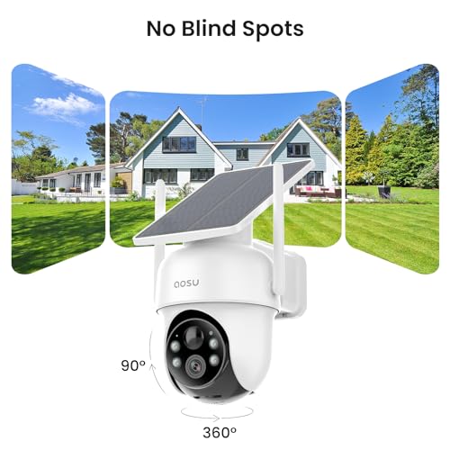 AOSU Security Cameras Outdoor Wireless, 4 Cam-Kit, No Subscription, Solar-Powered, Home Security Cameras System with 360° Pan & Tilt, Auto Tracking, 2K Color Night Vision, Easy Setup, 5G & 2.4G WiFi