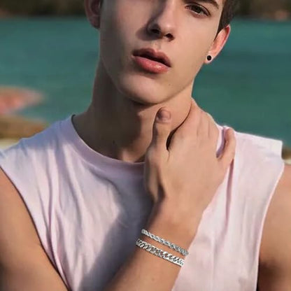 Pealicious Mens Bracelet Silver Bracelets for Men as Fathers Day Gifts for Dad Him Son Men Boys Bracelet, Stainless Steel Silver Cuban Link Bracelet for Men as Waterproof Men Jewelry