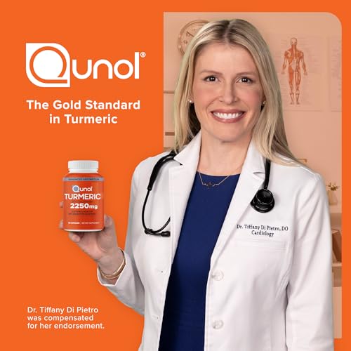 Qunol Turmeric Curcumin with Black Pepper, 2250mg Turmeric Extract with 95% Curcuminoids, Extra Strength Turmeric Supplement, Enhanced Absorption, Joint Support Supplement, 90 Vegetarian Capsules