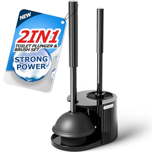 FORASTO 2in1 Toilet Brush and Plunger Set - Bathroom Bowl Holder Combo