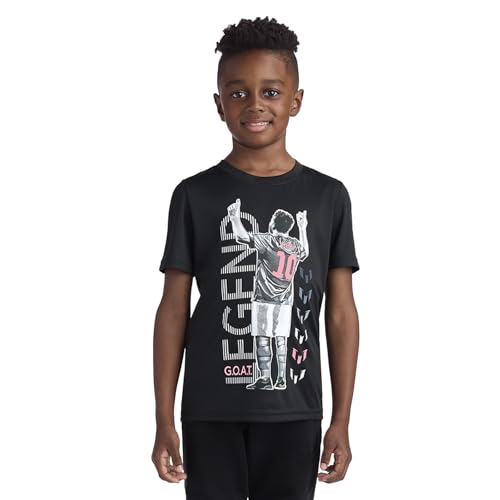 Messi Boys' Lifestyle Short Sleeve Top, Standard Shirt with Logo, Comfortable Fit, Stretch Limo, M (10/12)