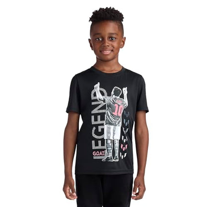 Messi Boys' Lifestyle Short Sleeve Top, Standard Shirt with Logo, Comfortable Fit, Stretch Limo, M (10/12)