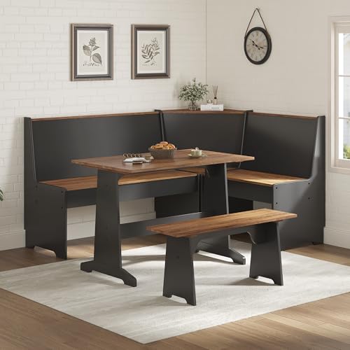 LUXOAK 3-Piece Corner Dining Set with Hidden Storage, Black Oak