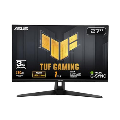 ASUS TUF Gaming 27” 1440P HDR Monitor (VG27AQ3A) – QHD (2560 x 1440), 180Hz, 1ms, Fast IPS, 130% sRGB, Extreme Low Motion Blur Sync, Speakers, Freesync Premium, G-SYNC Compatible, HDMI, DisplayPort