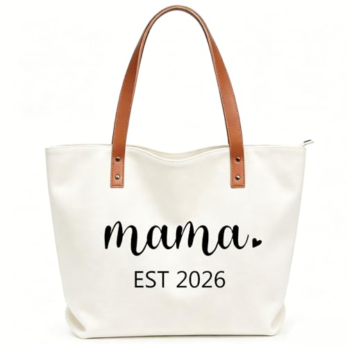 Skdgih Mama Canvas Tote Bag for New Mom Gifts, Work & Travel Everyday Tote Bag for Daily Essentials