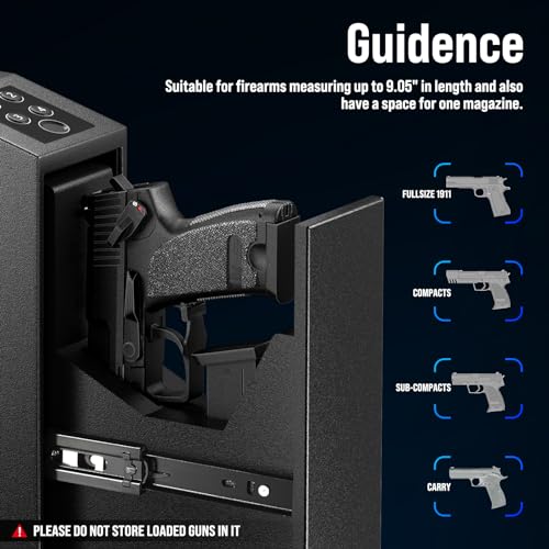 CLUTTO Biometric Slider Gun Safe for Handgun, Fingerprint Gun Safe Supports Quickly Access with 3 Ways, Fingerprint, PIN Code and Key (Black)