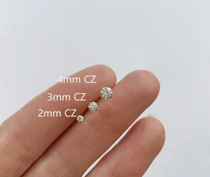 3mm Tiny CZ Screw on Flat Back Stud Earrings,Gold Plated Flat Back Cubic Zirconia Earrings for Helix Cartilage Tragus Earlobe Piercing Jewelry Gift for Women Men(3mm CZ, Gold)