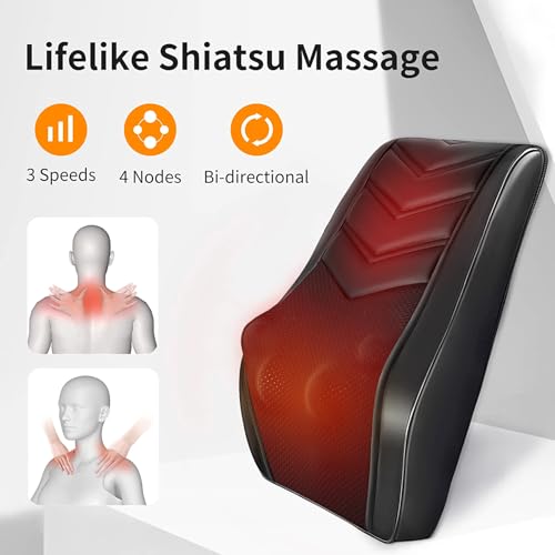OMASSA Shiatsu Neck Massager with Heat, 3D Kneading Back Massage Pillow for Pain Relief, Massagers for Neck and Back, Shoulder, Leg, Gifts for Men Women Mom Dad, Stress Relax at Home Office and Car