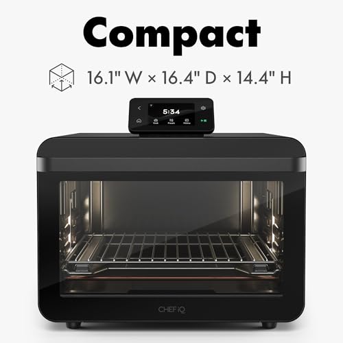 CHEF iQ MiniOven Smart Toaster Oven Air Fryer Combo, 11-in-1 Countertop Convection Oven, Bake, Broil, Air Fry, Broil, Dehydrate, 1750W, 25 Qt Capacity, Fast Cooking with Touchscreen Controls – Black