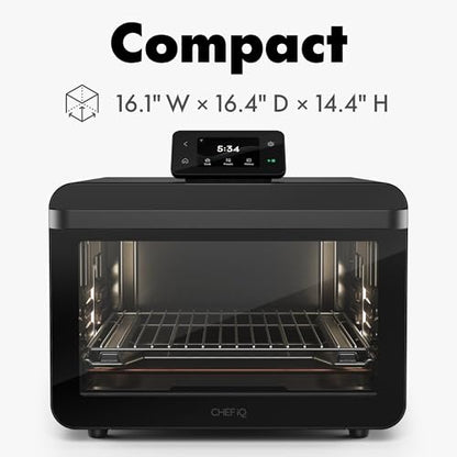 CHEF iQ MiniOven Smart Toaster Oven Air Fryer Combo, 11-in-1 Countertop Convection Oven, Bake, Broil, Air Fry, Broil, Dehydrate, 1750W, 25 Qt Capacity, Fast Cooking with Touchscreen Controls – Black