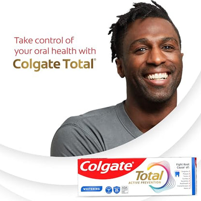 Colgate Total Whitening Toothpaste Paste, 5.1 oz, 4 Pack, Fluoride, Antibacterial, for Plaque, Gingivitis, Sensitivity, Stain Removal, Clinically Proven, Mint, Teeth Whitening, Stannous Fluoride