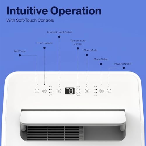 DELLA 14,000 BTU Portable Air Conditioner, Work with Alexa and WiFi, Cools Up To 800 Sq.Ft, Auto Swing, 3 Fan Speeds, Geo Fencing, Heat pump, Dehumidifier, with Remote Control & Window Kit