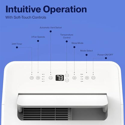 DELLA 14,000 BTU Portable Air Conditioner, Work with Alexa and WiFi, Cools Up To 800 Sq.Ft, Auto Swing, 3 Fan Speeds, Geo Fencing, Heat pump, Dehumidifier, with Remote Control & Window Kit