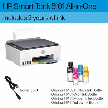 HP Smart Tank 5101 Wireless All-in-One Ink Tank Printer with 2 years of ink included,Print, scan, copy, Best-for-home, Refillable ink tank (1F3Y0A)