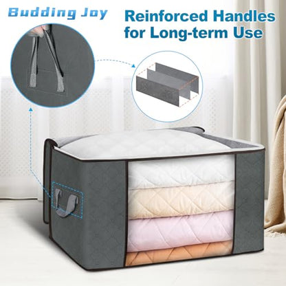 90 L Large Storage Bags, 6 Pack Clothes Storage Bins Foldable Closet Organizers Storage Containers with Reinforced Handle for Clothing, Blanket, Comforters, Bed Sheets, Pillows and Toys (Gray)