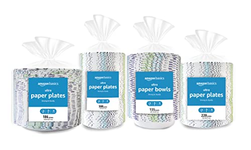 Amazon Basics Ultra Paper Plates, 9 Inch, Disposable, 880 Count (4 pack of 220), (Previously Encore)