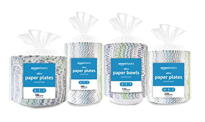 Amazon Basics Ultra Paper Plates, 9 Inch, Disposable, 880 Count (4 pack of 220), (Previously Encore)